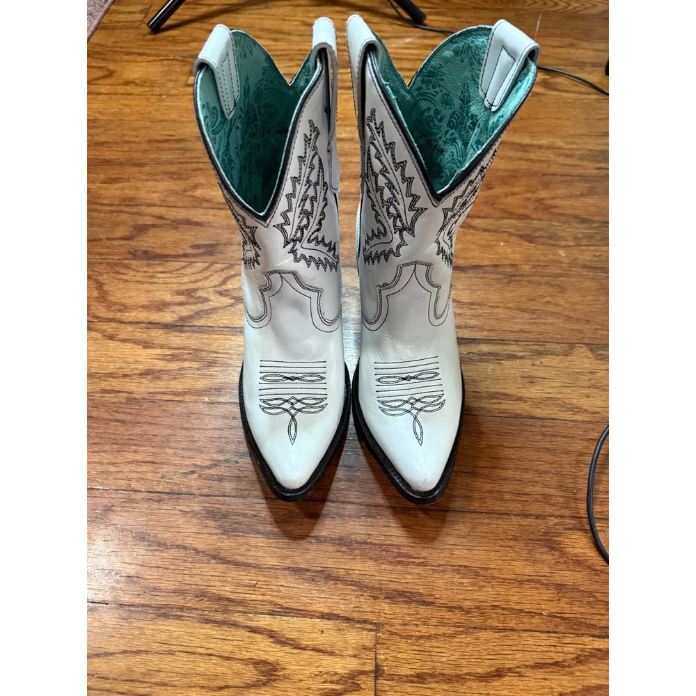 Corral White Leather Western Cowboy Boots Black Contrast Stitch Womens 6.5M